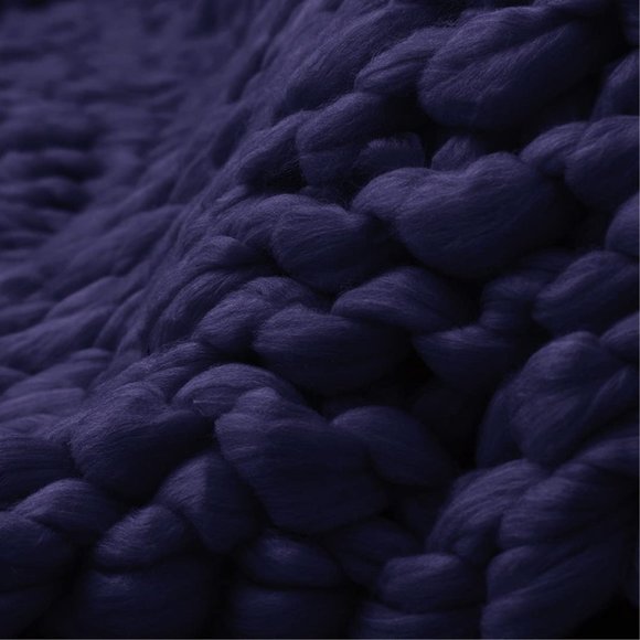 HAND KNITTED Jumbo Chunky Soft Throw Blanket Navy Worsted Yarn - Picture 5 of 9